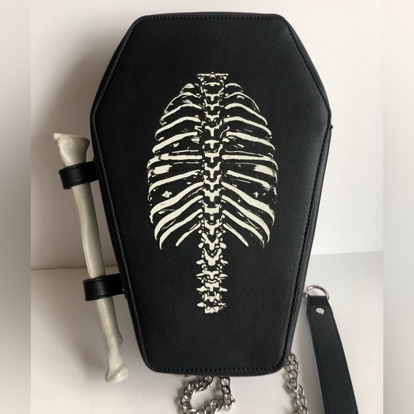 Halloween Bone Handle Coffin Style Crossbody - Glow in the Dark Skeleton art NWT - Picture 6 of 12